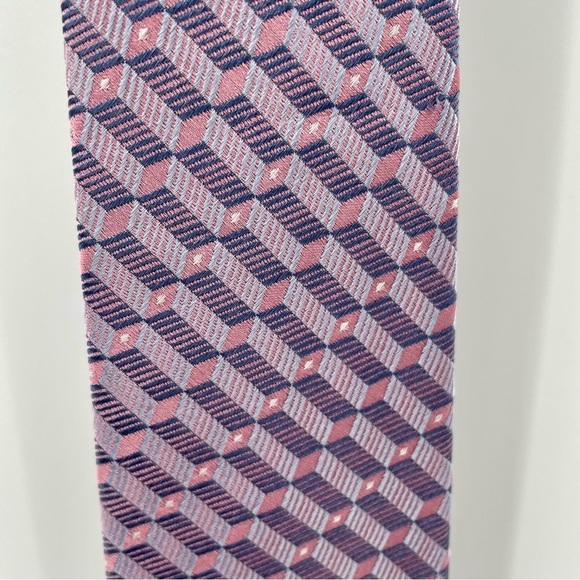 David Taylor Pink Grey White Geometric Office Business Corp Handmade Silk Tie - Picture 8 of 8